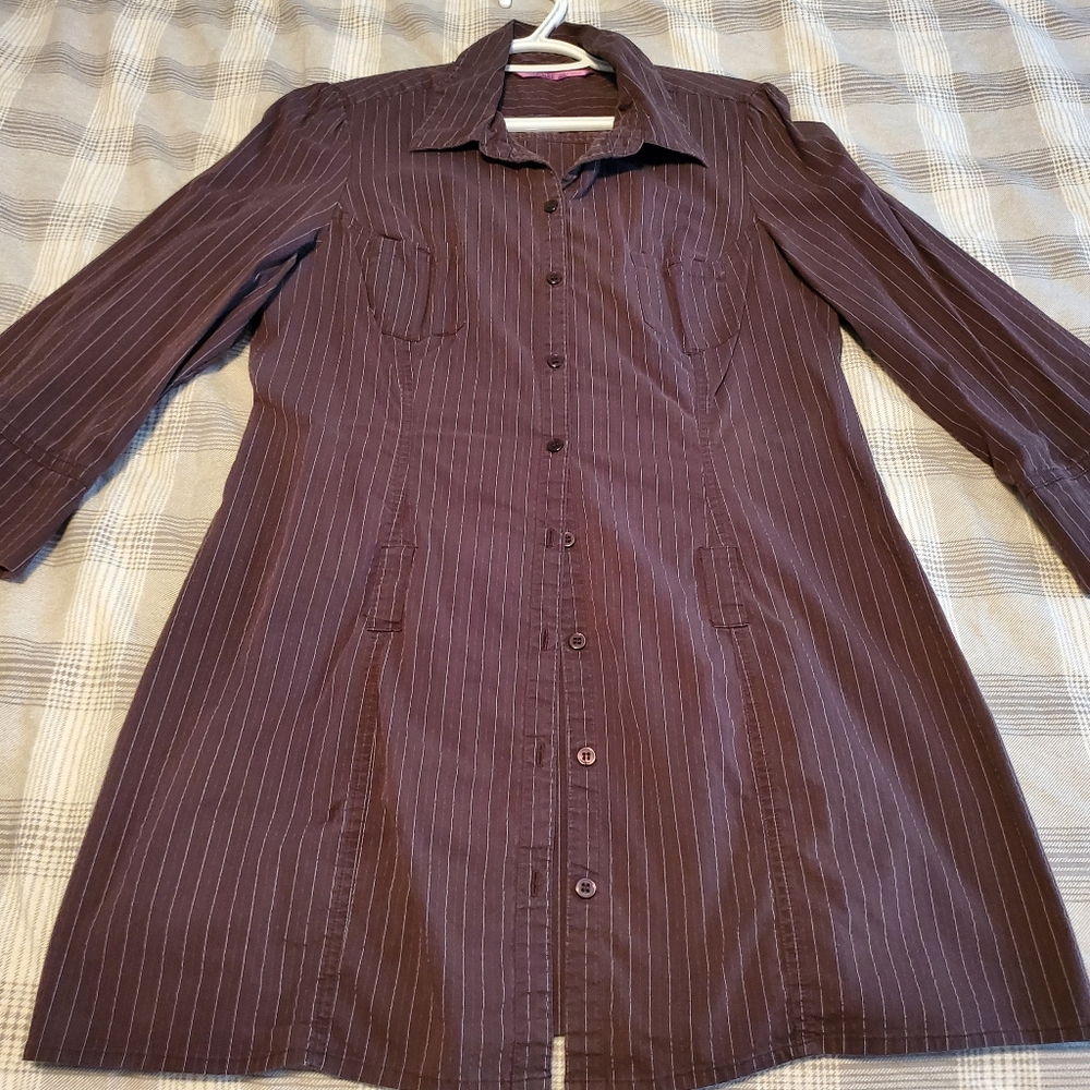 Large brown pin stripped button down